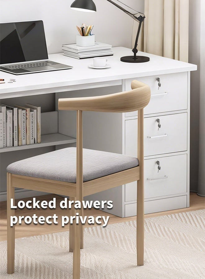 DESINO Computer Desk with 3 Drawers, 140x50cm Home Office Desks and Industrial PC Desk with Storage, Rustic Study Writing Table Workstation for Small, white - Image 3