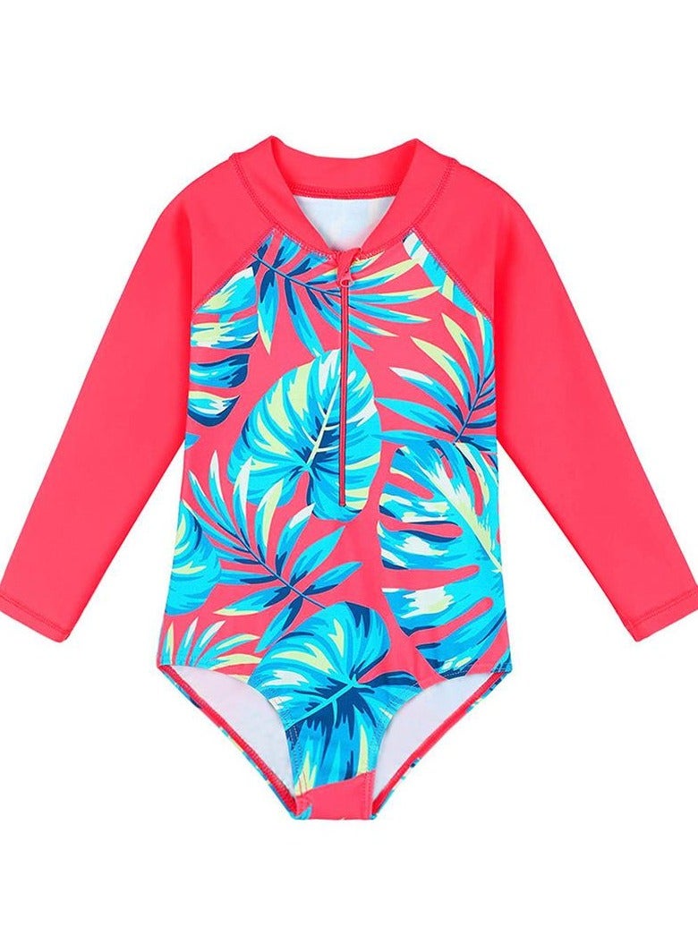 Loquat Long Sleeve One Piece Beach Swimsuit Blue/Red - Image 1