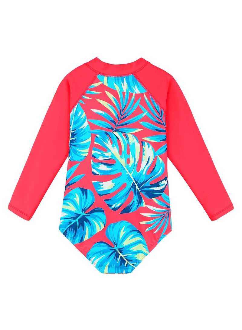 Loquat Long Sleeve One Piece Beach Swimsuit Blue/Red - Image 3