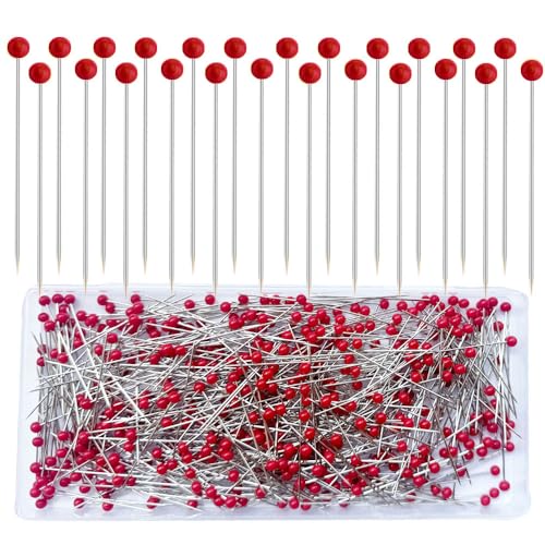 Sunenlyst 500 PCS Sewing Pins 175IN Quilting Pins Long Red Glass Ball Head Straight Pins for Fabric Stainless Steel Dressmaker for Sewing Crafts Jewelry Making DIY - Image 1