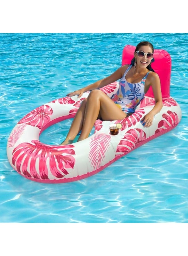 GGEROU Pool Float with backrest and 2 Cup Holders Pool Floaties Large Floating Chair Water Floaties for Adults Inflatable Lounger Pool Floats Raft Red - Image 2
