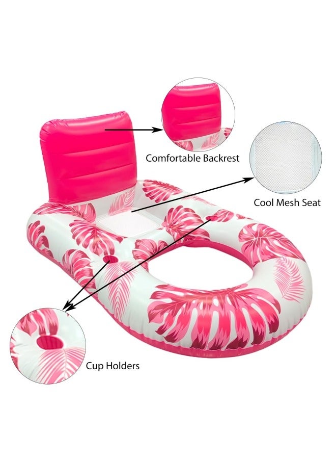 GGEROU Pool Float with backrest and 2 Cup Holders Pool Floaties Large Floating Chair Water Floaties for Adults Inflatable Lounger Pool Floats Raft Red - Image 3