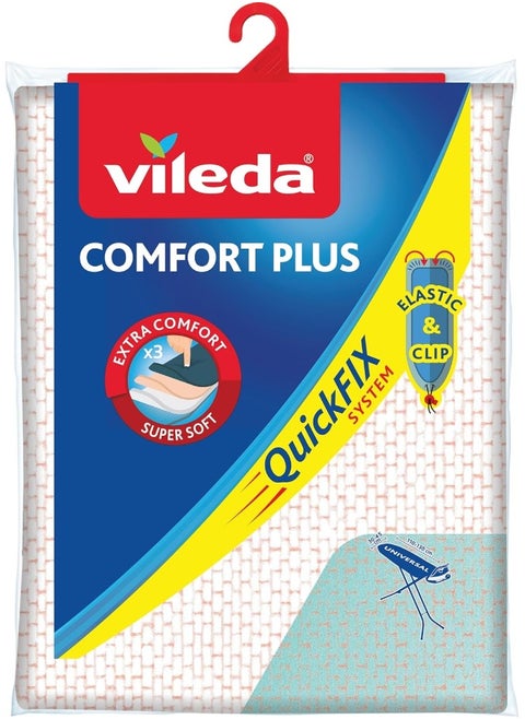 Vileda Comfort Plus, Top foam ironing board cover, with three layers of cotton for extra comfort and softness, Quick Fix system, Universal Size
