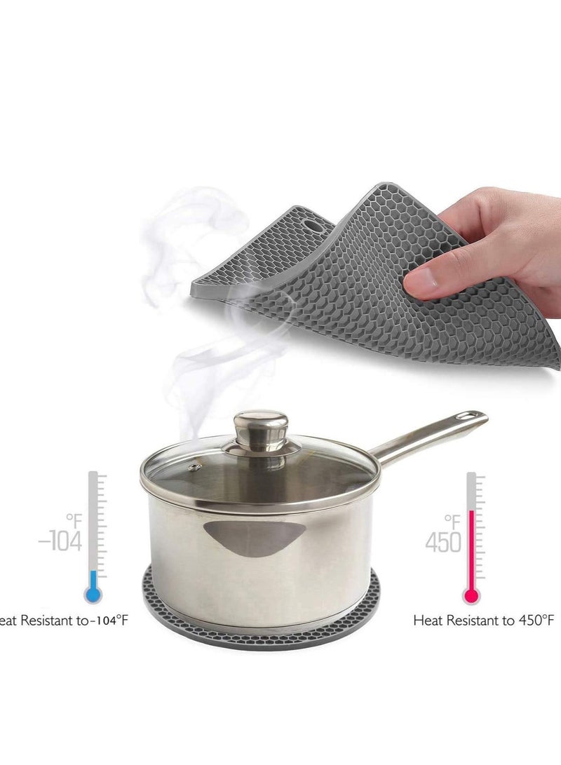 SYOSI Big Silicone Table Mats Hot Pad Mats Pot Holder, Multi-Purpose Drying Trivet Mat (Set of 4) Non Slip, Flexible, Durable, Dishwasher Safe Heat Resistant Hot Pads Color: Grey - Image 3