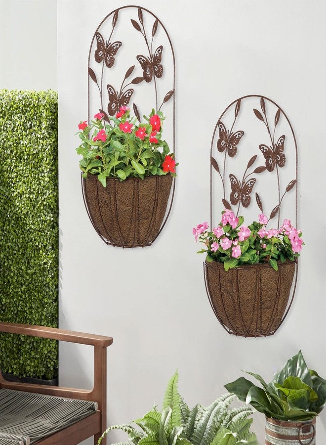 BAYN 2PK Wall Hanging Planter Decor Art with Butterfly, Metal Wall Mounted Planters Indoor Outdoor Wall Planter for Succulent Herb Home Garden Yard - Image 2