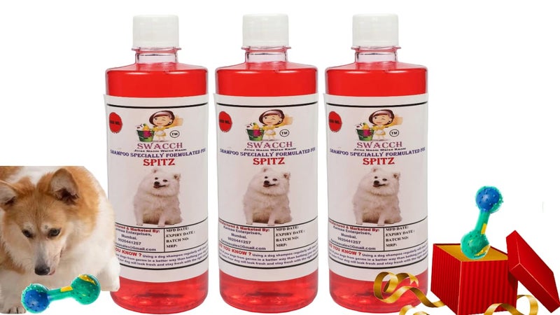 swacch Spitz Dog Shampoo + Dumbbell Toy I Durable Rubber Dog Toy for Chewing I Playing,Teeth Cleaning & Training Toy I Combo Pack I 500ml Pack of 3 Jasmine - Image 1