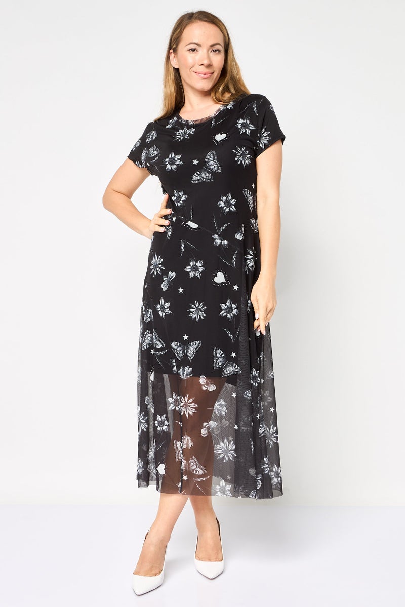 DESIGUAL Women Allover Print Midi Dress, Black - Image 1