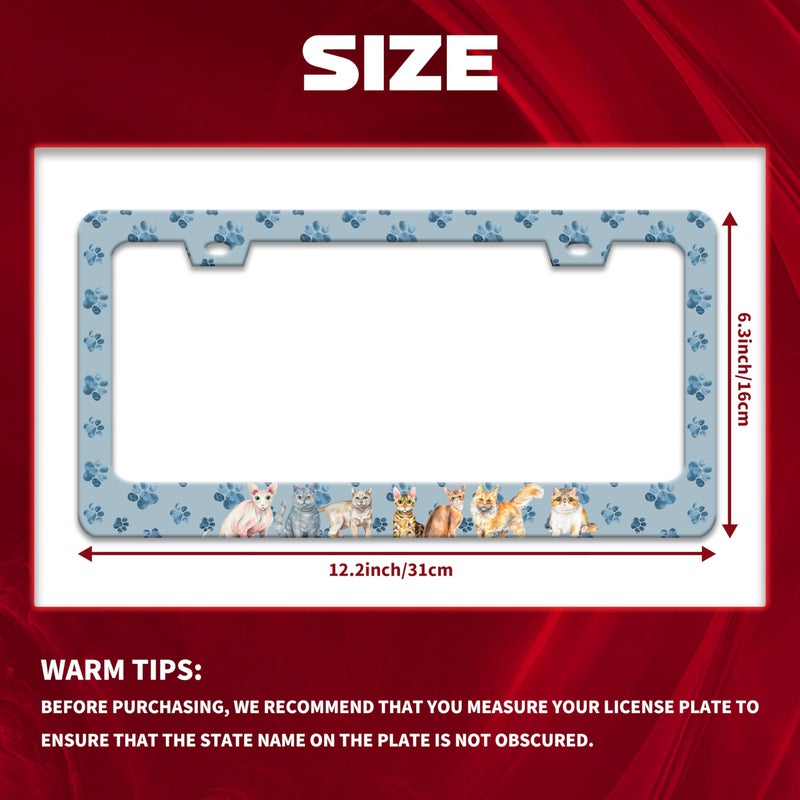 Omw2fyb Personalise Cat License Plate Frame Pet Paw Prints License Plate Frames Car Universal Stainless Steel Accessories Cars Decor With 2 Holes And Screws Fits Standard Us Vehicles Size 12.2 X 6 Inches - Image 2