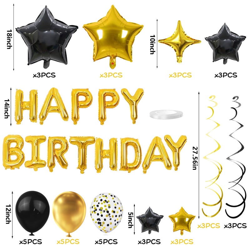SPFYunion 56 PCS Happy Birthday Balloons Happy Birthday Banner Gold and Black Balloons for Boys Men Girls Women 16th 18th 20th 21st 25th 30th 40th 50th 60th Birthday Party Decorations - Image 2