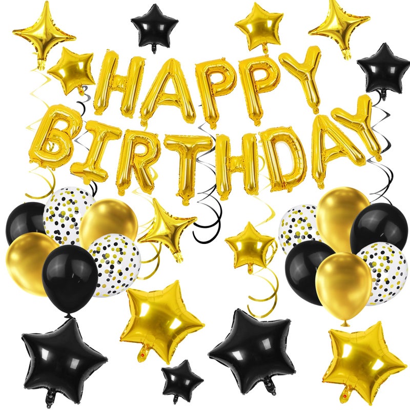 SPFYunion 56 PCS Happy Birthday Balloons Happy Birthday Banner Gold and Black Balloons for Boys Men Girls Women 16th 18th 20th 21st 25th 30th 40th 50th 60th Birthday Party Decorations - Image 1
