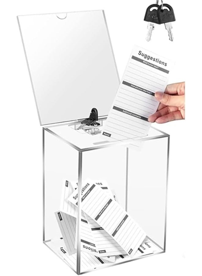 VITION Acrylic Tip Box with Key Lock and Sign Holder for Restaurant Hotels (Size, 25x20x15cm) Clear - Image 1