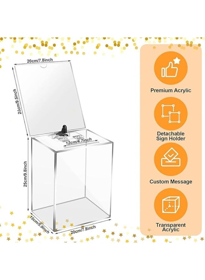 VITION Acrylic Tip Box with Key Lock and Sign Holder for Restaurant Hotels (Size, 25x20x15cm) Clear - Image 4