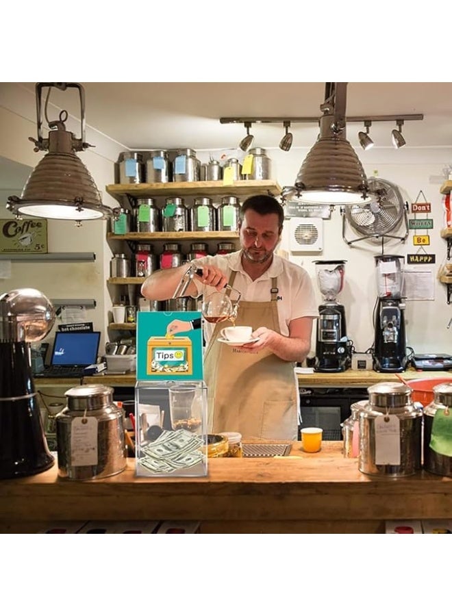 VITION Acrylic Tip Box with Key Lock and Sign Holder for Restaurant Hotels (Size, 25x20x15cm) Clear - Image 2