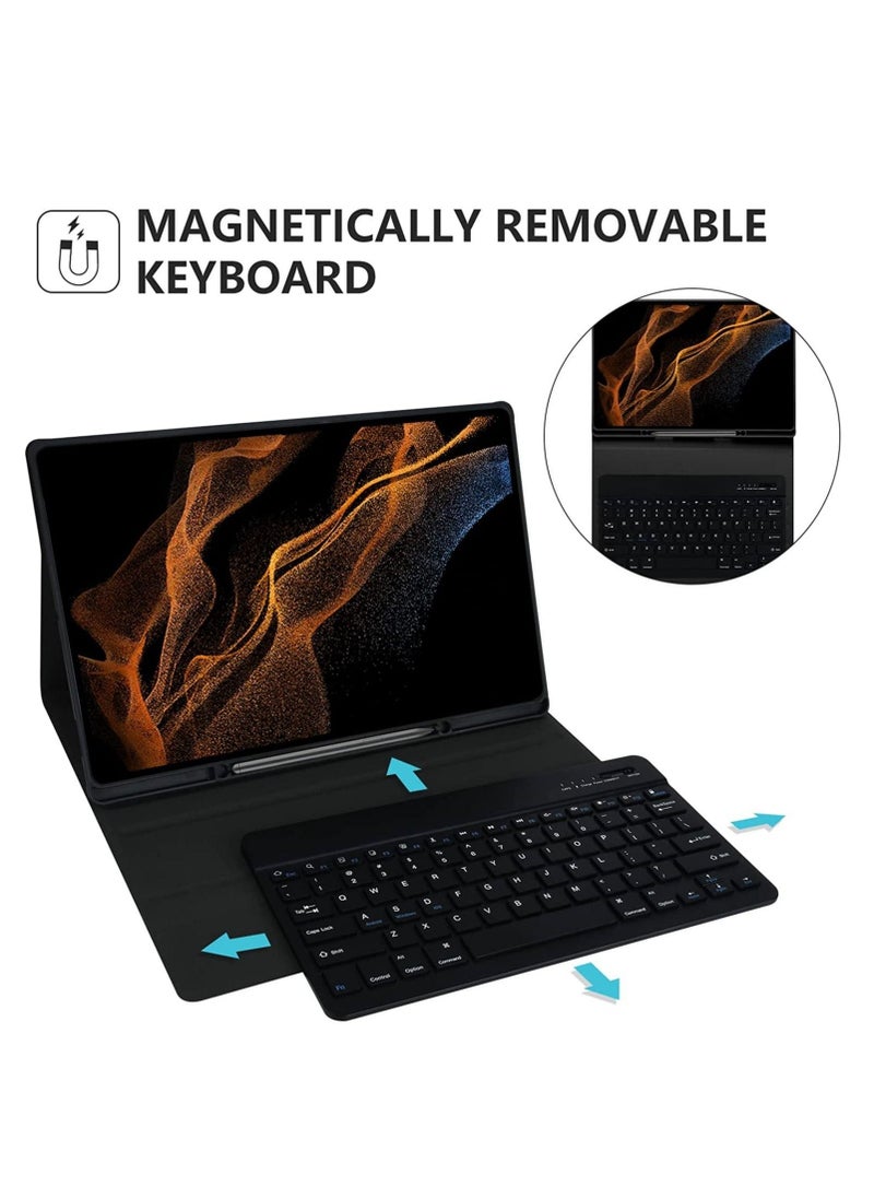 IAF Keyboard Case for Samsung Galaxy Tab S8 Ultra 14.6 inch 2022, Magnetically Detachable Bluetooth Keyboard, Slim Lightweight Stand Cover with S Pen Holder, Auto Sleep/Wake, SM-X900/X906, Black  - Image 3