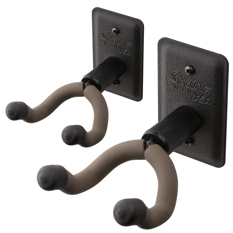 String Swing Guitar Hanger Holder for Electric Acoustic and Bass Guitars Stand Accessories Home or Studio Wall Musical Instruments Safe Without Hard Cases Black Heavy Duty Steel BCC11K 2Pack