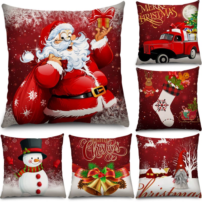 Tatuo 6 Pcs Christmas Pillow Covers Cushion Covers Decoration Holiday Decor Throw Pillow Case for Sofa Couch Christmas Office Bedroom Decorations20 x 20 inFunny Style - Image 2