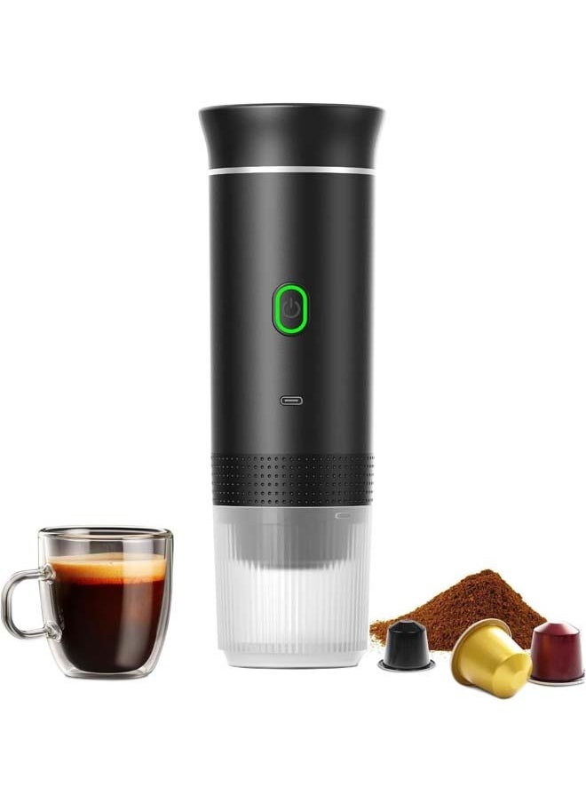 L&E Portable Electric Espresso Machine with 3-5 Min Self-Heating, Mini Car Travel Coffee Maker with 8500mAh Battery, Compatible with Ground Coffee & NS Capsule for Home, Office (Black)  - Image 1