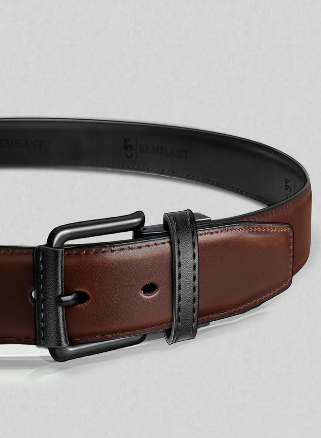 KEMISANT Men Reversible Belt-Leather Belt for Men Dress Casual Jeans 1 3/8",One Reverse For 2 Sides(Black/Retro Red Brown,34"-36" Waist Adjustable) - Image 3