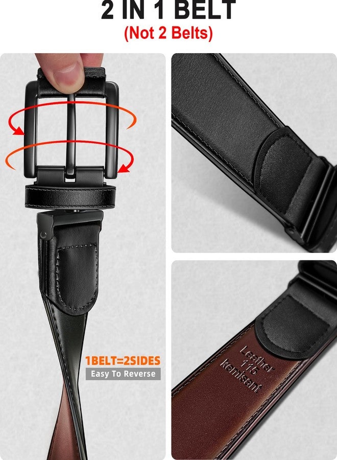 KEMISANT Men Reversible Belt-Leather Belt for Men Dress Casual Jeans 1 3/8",One Reverse For 2 Sides(Black/Retro Red Brown,34"-36" Waist Adjustable) - Image 2