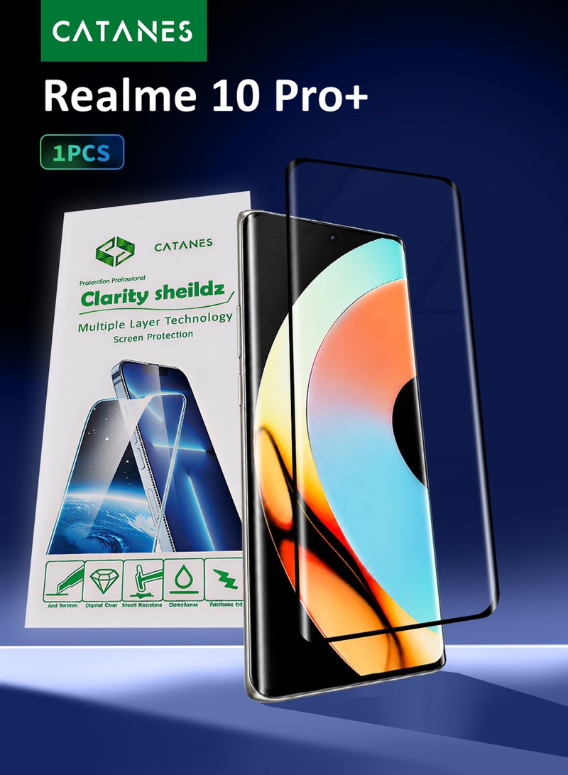 CATANES 3D Curved Tempered Glass Screen Protector for Realme 10 Pro Plus – Full Coverage Premium Display Guard Film with Black Silk Edge Border, 9H Hardness, Anti-Scratch and Bubble-Free Clear Glass - Image 1