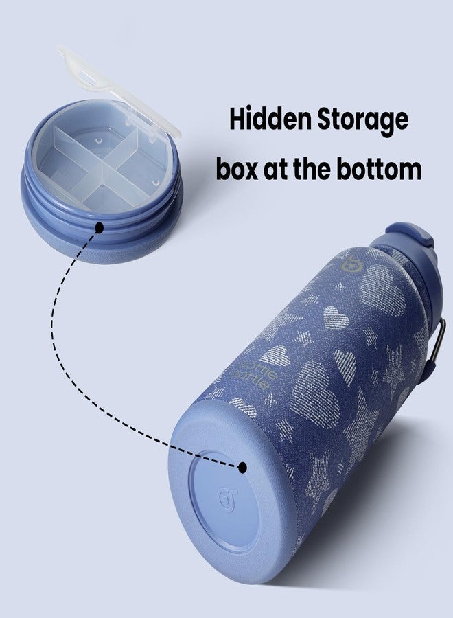 bottle bottle زجاجة ماء معزولة من BOTTLE BOTTLE، سعة 950 مل (32 أونصة)، مصنوعة من الفولاذ المقاوم للصدأ، زجاجات مياه رياضية مزودة بماصة وغطاء مزدوج الاستخدام، تصميم قارورة للشرب مناسبة للصالة الرياضية مع علبة حبوب (جينز بيتس) - Image 2