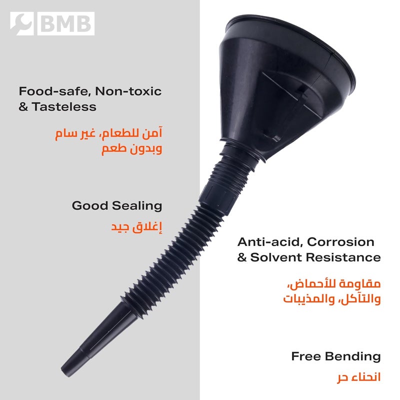 قمع تشحيم Lawazim - 140 مم - زيت المحرك السائل للسيارات - مانع للانسكاب - مرن - قابل للتمديد - قابل للتوسيع - إعادة التعبئة - فم واسع - قمع ناقل بلاستيكي للسيارات - زيوت التروس - المنظفات - والسوائل المنزلية - Image 4