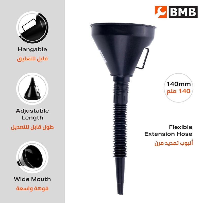 قمع تشحيم Lawazim - 140 مم - زيت المحرك السائل للسيارات - مانع للانسكاب - مرن - قابل للتمديد - قابل للتوسيع - إعادة التعبئة - فم واسع - قمع ناقل بلاستيكي للسيارات - زيوت التروس - المنظفات - والسوائل المنزلية - Image 2