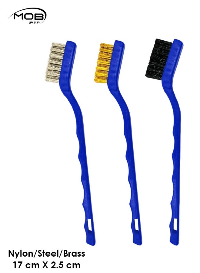 موب مجموعة فرش تنظيف السيارة أدوات متعددة الاستخدامات للتنظيف الخارجي الداخلي، 3 قطع فرشاة شعيرات نحاسية من النايلون الصلب 17 سم × 2.5 سم - Image 2