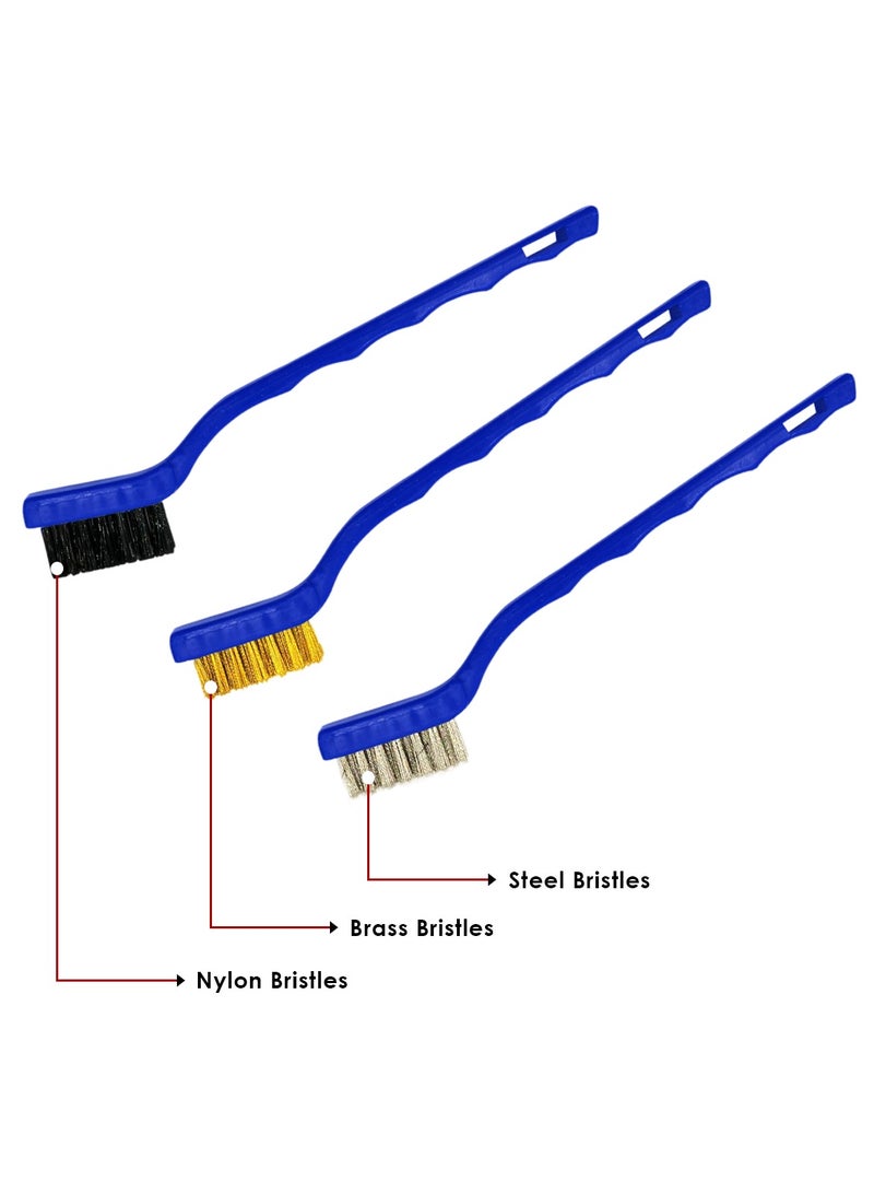 موب مجموعة فرش تنظيف السيارة أدوات متعددة الاستخدامات للتنظيف الخارجي الداخلي، 3 قطع فرشاة شعيرات نحاسية من النايلون الصلب 17 سم × 2.5 سم - Image 3