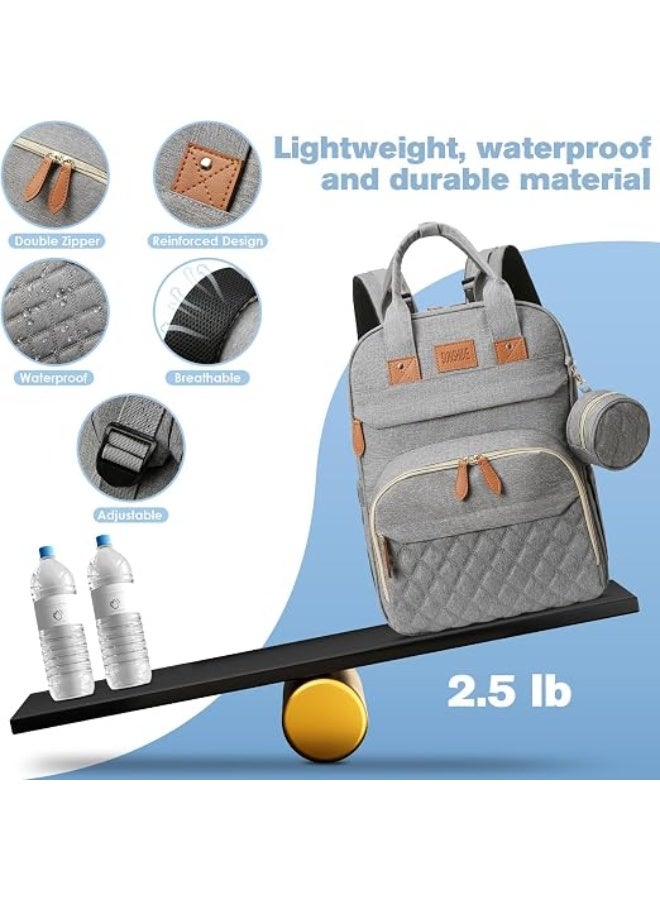 Baby Diaper Bag Backpack with Foldable Changing Station, 26L, Grey - Image 3