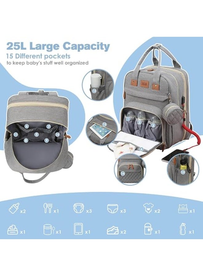 Baby Diaper Bag Backpack with Foldable Changing Station, 26L, Grey - Image 4
