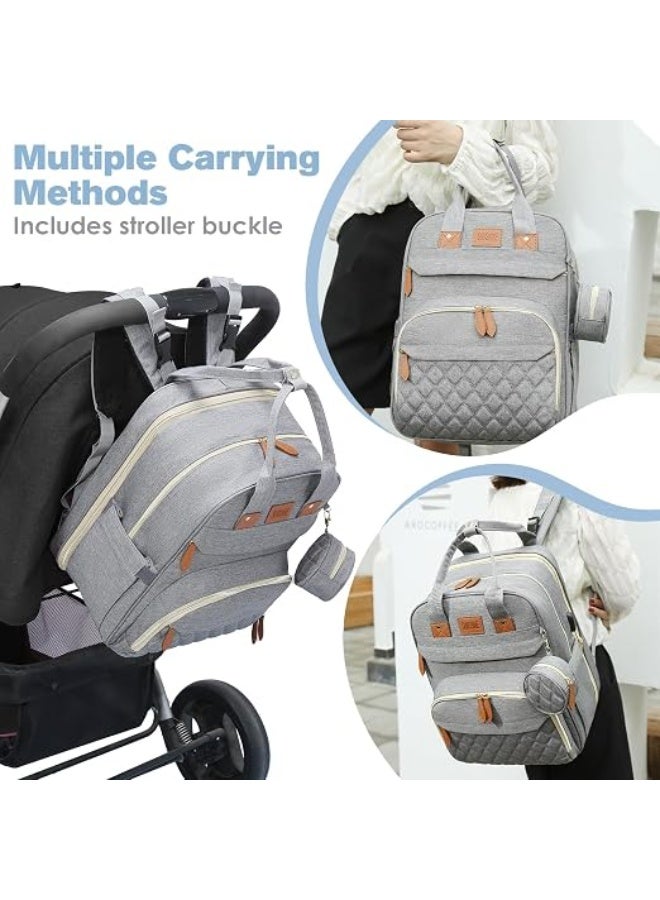 Baby Diaper Bag Backpack with Foldable Changing Station, 26L, Grey - Image 5