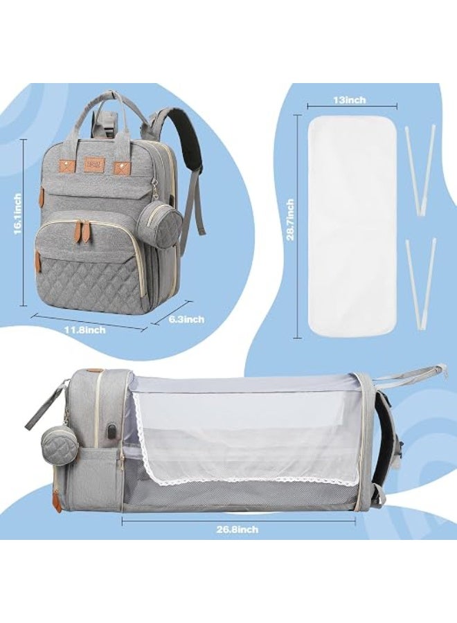 Baby Diaper Bag Backpack with Foldable Changing Station, 26L, Grey - Image 2