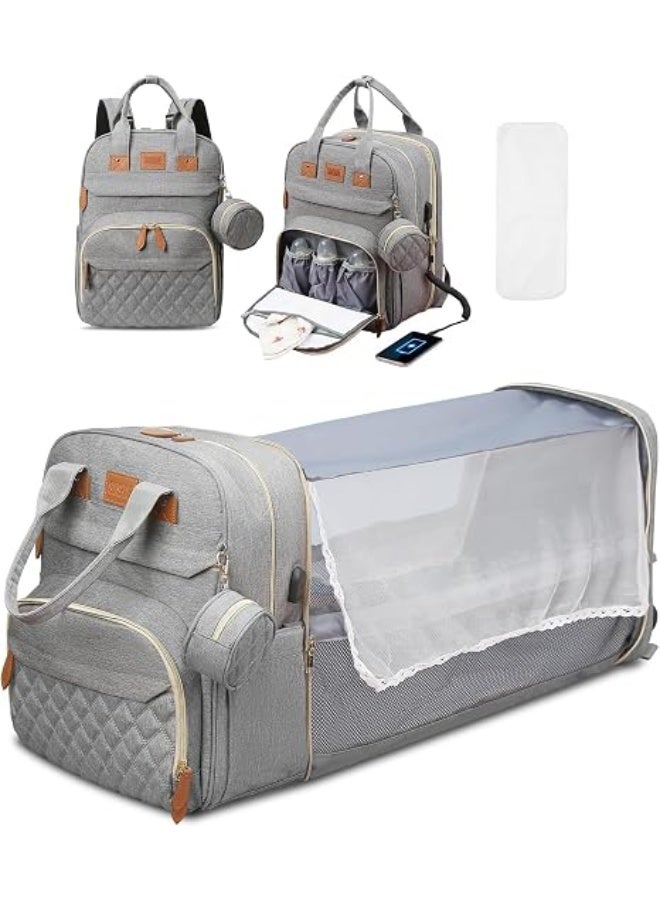 Baby Diaper Bag Backpack with Foldable Changing Station, 26L, Grey - Image 1