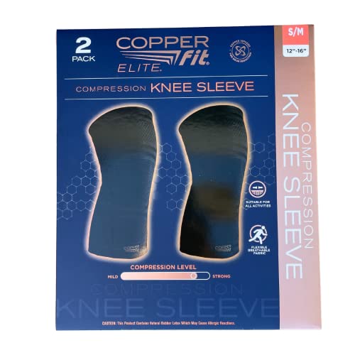 Copper Fit Elite Knee Compression Sleeve Knee Brace 2Pack Black SmallMedium 1216