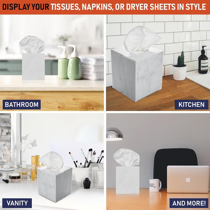 Dasher Products Acrylic Tissue Box Holder, Square Dispenser for Facial Tissues, Napkins, and Dryer Sheets. Perfect for Bathrooms, Desks, Countertops, Vanities, Bedrooms, and Nightstands (Square, Marble) - Image 4