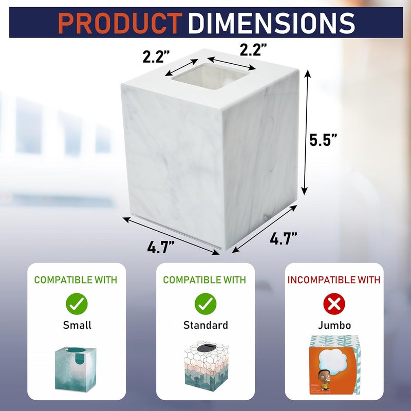 Dasher Products Acrylic Tissue Box Holder, Square Dispenser for Facial Tissues, Napkins, and Dryer Sheets. Perfect for Bathrooms, Desks, Countertops, Vanities, Bedrooms, and Nightstands (Square, Marble) - Image 2