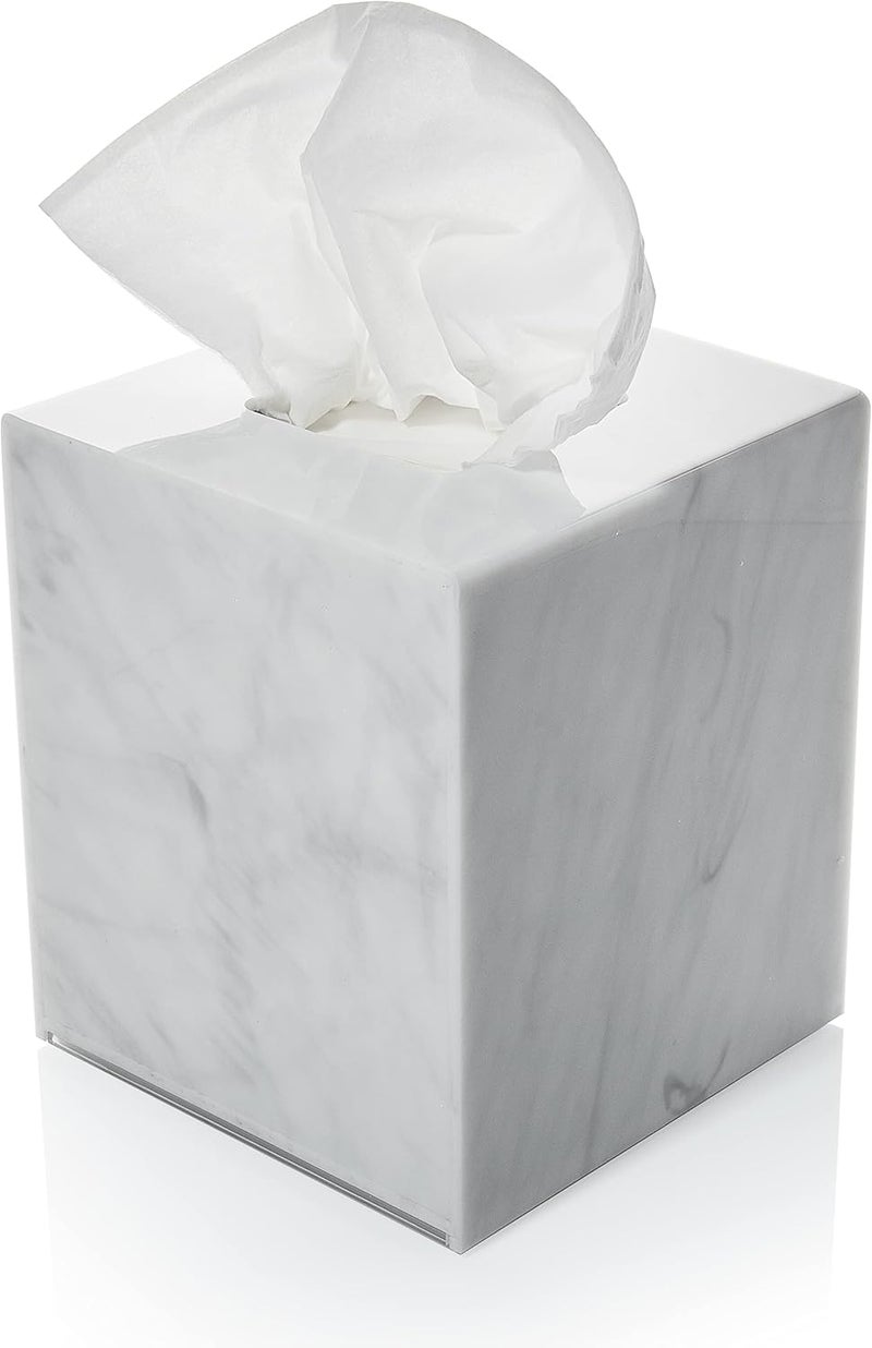 Dasher Products Acrylic Tissue Box Holder, Square Dispenser for Facial Tissues, Napkins, and Dryer Sheets. Perfect for Bathrooms, Desks, Countertops, Vanities, Bedrooms, and Nightstands (Square, Marble) - Image 1