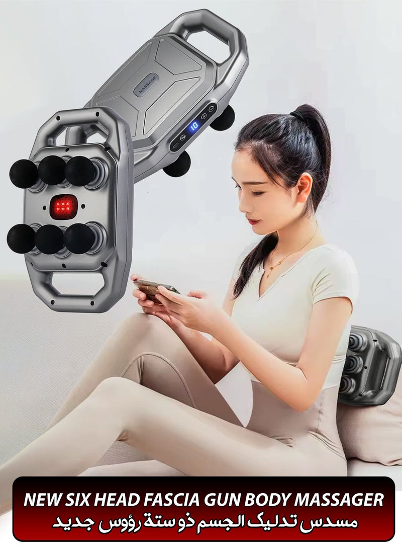 New Six Head Electric Fascia Gun Massager With Vibration Red Light Therapy Deep Tissue Body Relaxation Muscle Pain Relief Blood Circulation for Back Waist Leg Thighs Neck Calf Arms Foot Shoulder - Image 1
