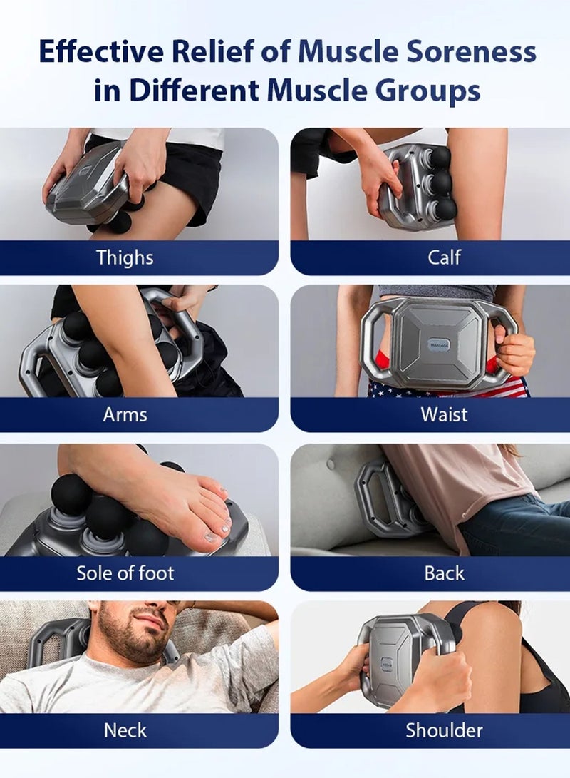 New Six Head Electric Fascia Gun Massager With Vibration Red Light Therapy Deep Tissue Body Relaxation Muscle Pain Relief Blood Circulation for Back Waist Leg Thighs Neck Calf Arms Foot Shoulder - Image 3