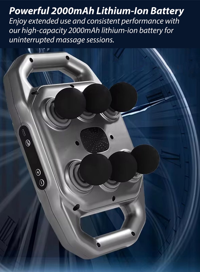 New Six Head Electric Fascia Gun Massager With Vibration Red Light Therapy Deep Tissue Body Relaxation Muscle Pain Relief Blood Circulation for Back Waist Leg Thighs Neck Calf Arms Foot Shoulder - Image 2