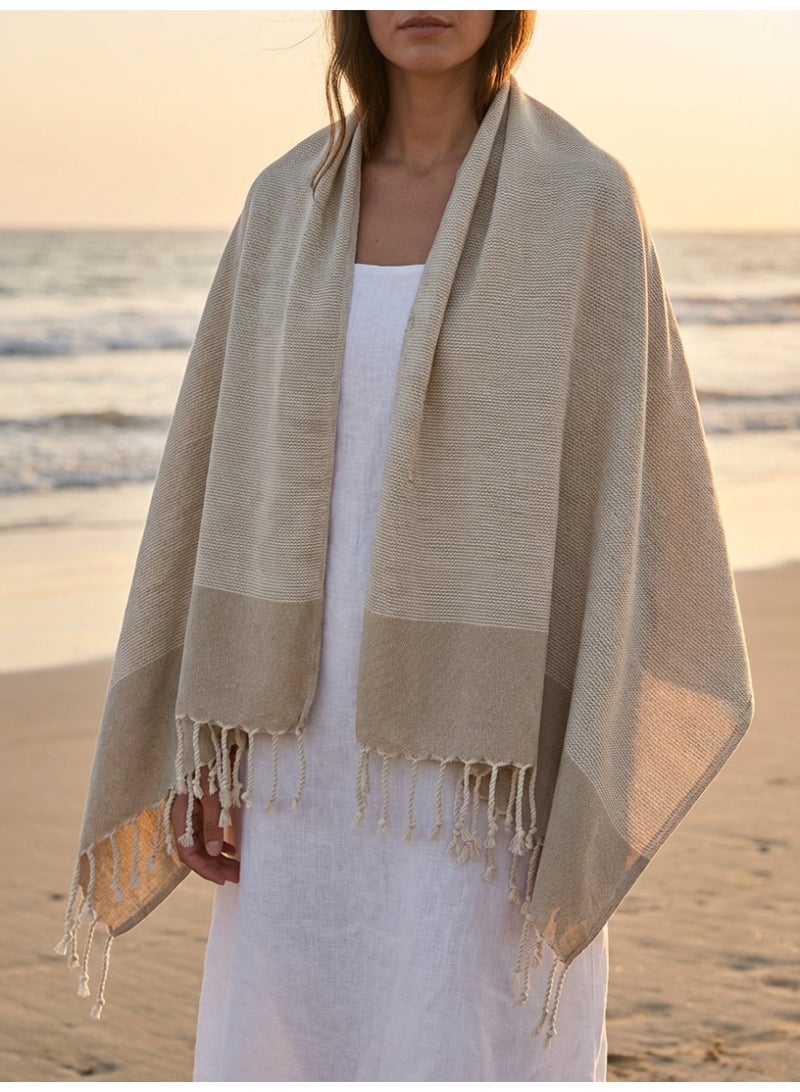 Ambrosia منشفة تركية/فوتا ماكسو بولي قطن بيج فاتح 90x180 سم - Image 3