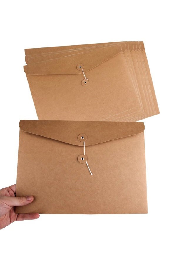 iNelihoo 10pcs A4 Kraft Paper Envelopes Portfolio Foolscap File Folders Document Folder with String Fastener Closure Wallet Pockets File Bags Storage Pouch Paperwork Organizer Bag for Office School Home - Image 1