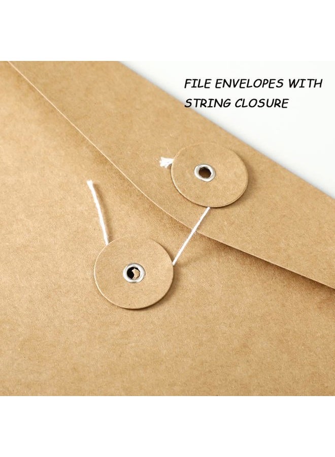 iNelihoo 10pcs A4 Kraft Paper Envelopes Portfolio Foolscap File Folders Document Folder with String Fastener Closure Wallet Pockets File Bags Storage Pouch Paperwork Organizer Bag for Office School Home - Image 5