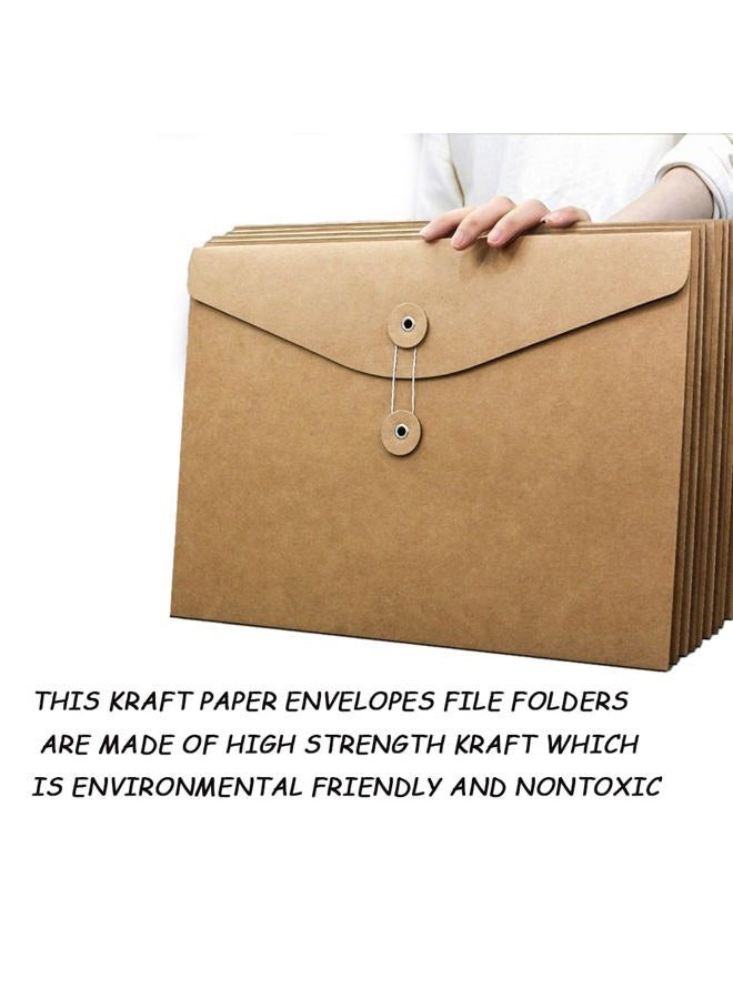 iNelihoo 10pcs A4 Kraft Paper Envelopes Portfolio Foolscap File Folders Document Folder with String Fastener Closure Wallet Pockets File Bags Storage Pouch Paperwork Organizer Bag for Office School Home - Image 3