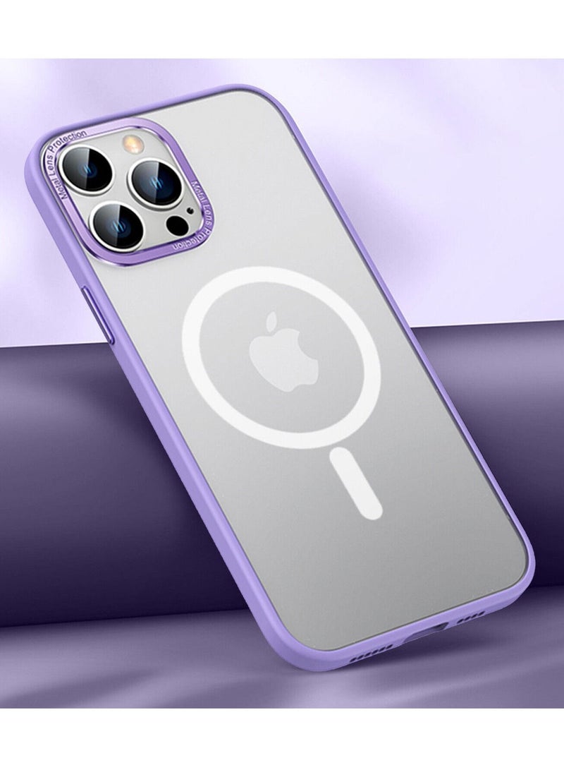 Color Fans Magnetic Case For iPhone 14 Pro Max Shockproof Metal Lens Frame Clear Matte Cover Purple - Image 2