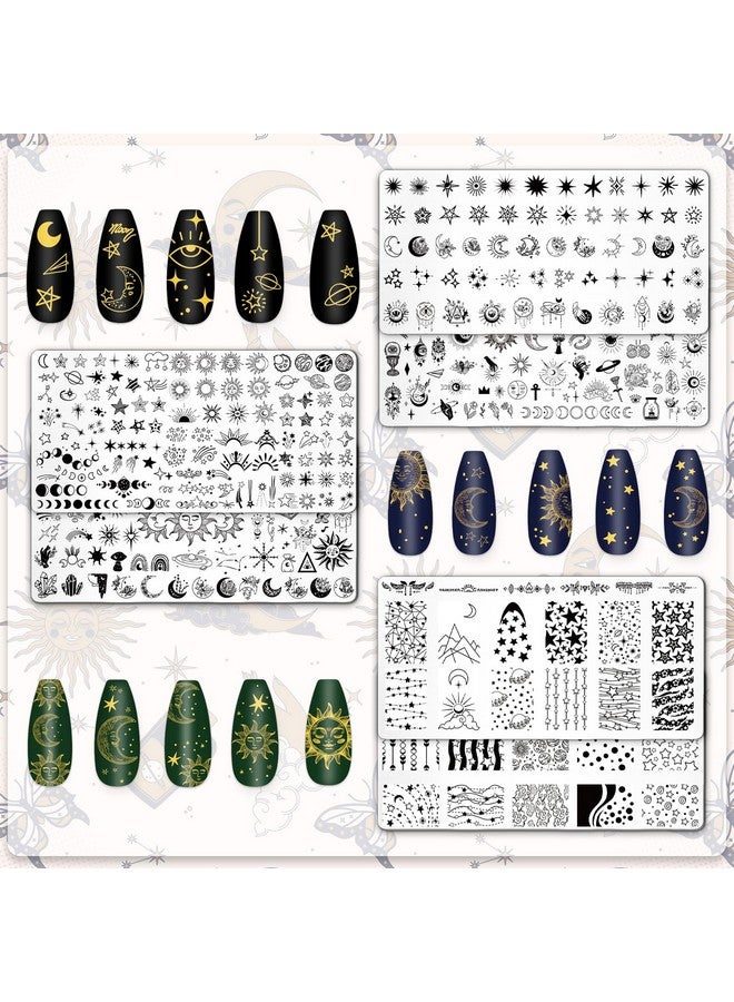 Whaline 6Pcs Sun Moon Star Nail Plates Stamping Set Groovy Stamp Templates Nail Art Plates for DIY Print Manicure Salon Design Gift Supplies - Image 3