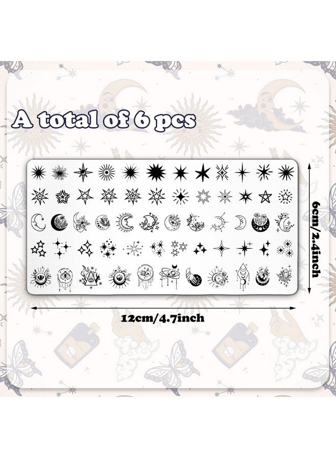 Whaline 6Pcs Sun Moon Star Nail Plates Stamping Set Groovy Stamp Templates Nail Art Plates for DIY Print Manicure Salon Design Gift Supplies - Image 2