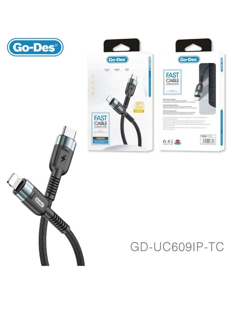 جو-ديز كابل شحن من النوع C إلى الإضاءة (GD-UC609TC-IP)