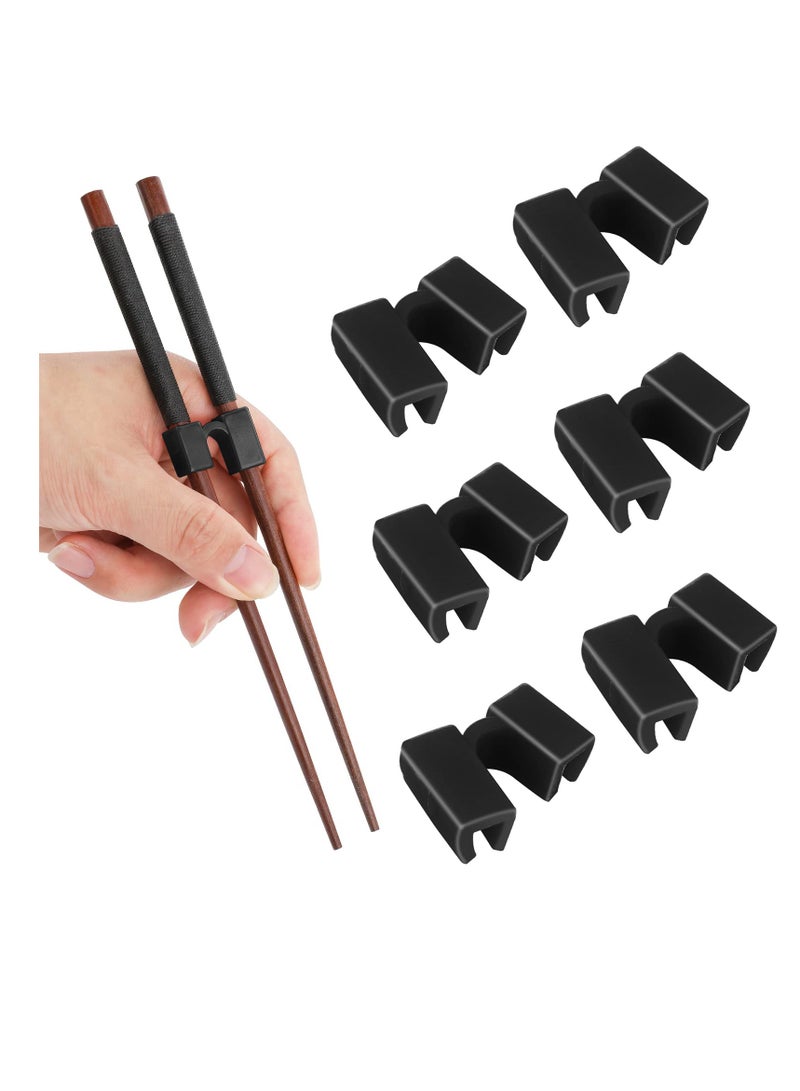 سونسر 6 قطع من عيدان تناول الطعام القابلة لإعادة الاستخدام، عيدان تناول الطعام القابلة لإعادة الاستخدام، عيدان تناول الطعام التدريبية للبالغين، المبتدئين، المدربين أو المتعلمين (أسود) - Image 1